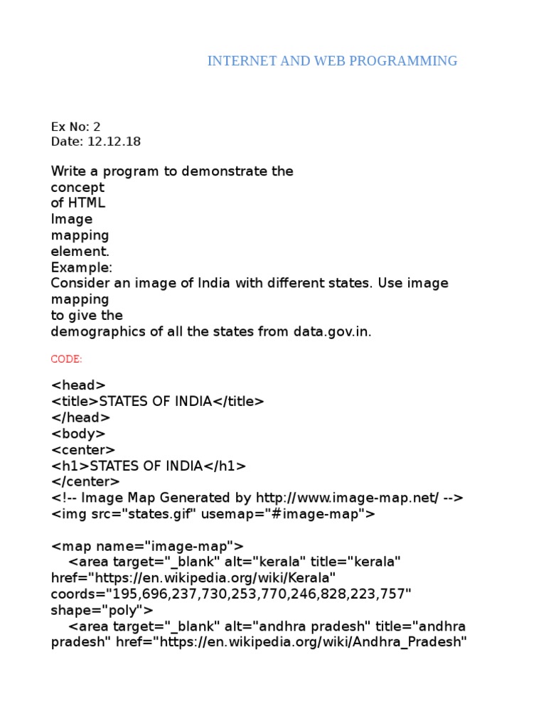 Internet and Web Programming: Ex No: 2 Date: 12.12.18 | PDF