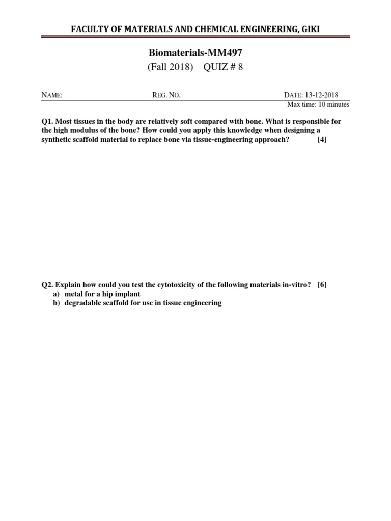Quiz Biomaterials | PDF