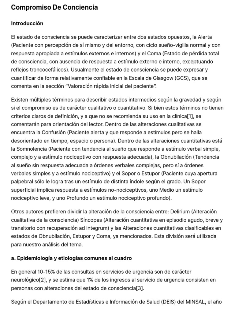 Compromiso de Conciencia y Alteraciones | PDF | Ciencias de la Salud ...