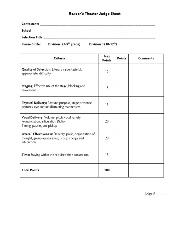 Readers Theater Judge Sheet PDF