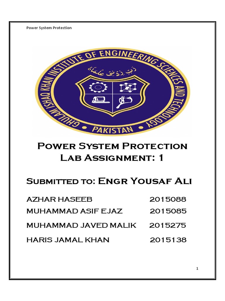 Power System Protection Lab Assignment 1 Engr Yousaf Ali Submitted To
