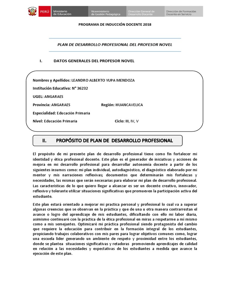 Plan de Desarrollo Profesional Docente | PDF | Maestros | Salón de clases
