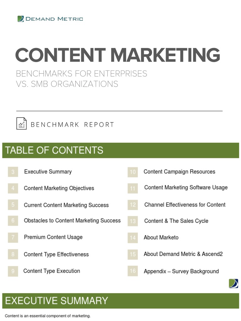 Content Marketing Benchmark Report | PDF | Benchmarking | Sales