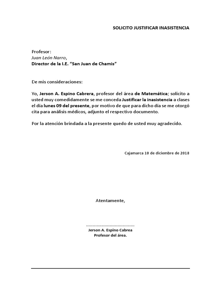 Inasistencia Escolar Carta De Justificacion De Inasistencia A Clases
