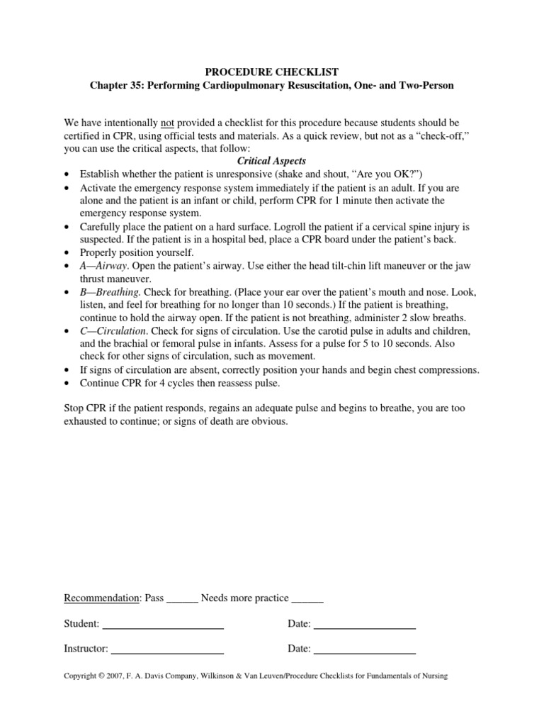 Procedure Checklist Chapter 35: Performing Cardiopulmonary ...