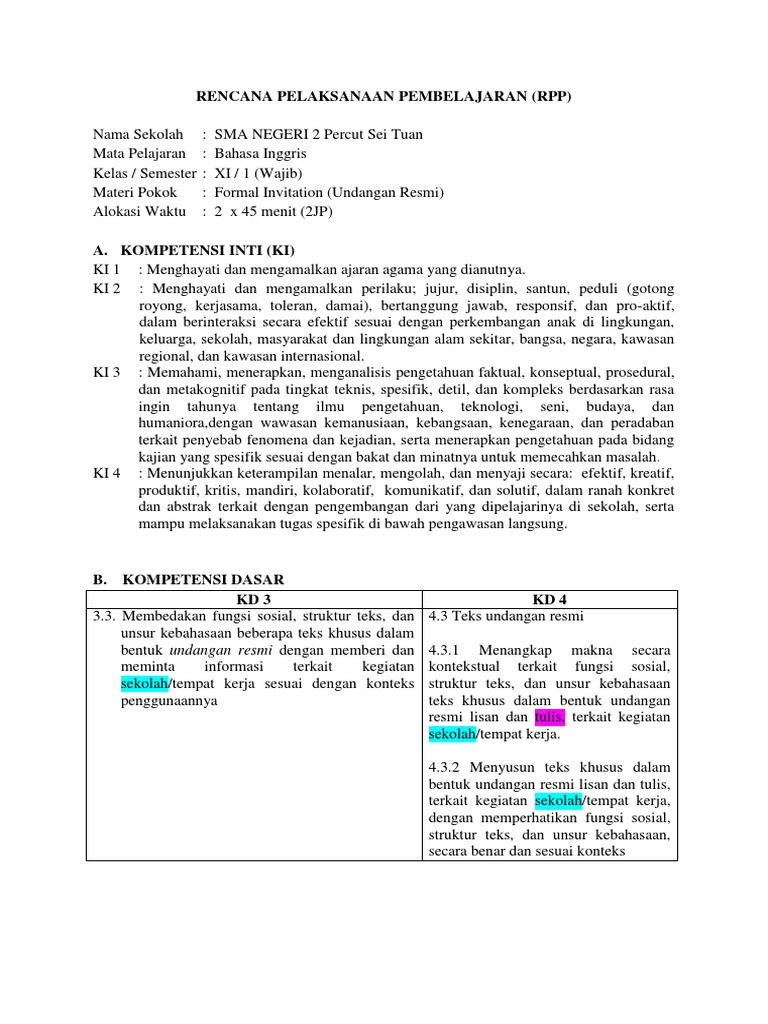 Rpp Kd 3.3 &amp; Kd 4.3 Kls Xi Formal Invitation II