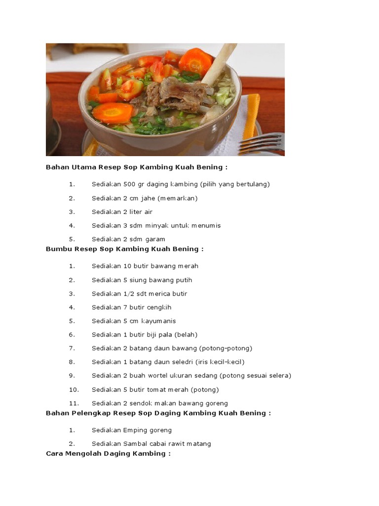 Bahan Utama Resep Sop Kambing Kuah Bening