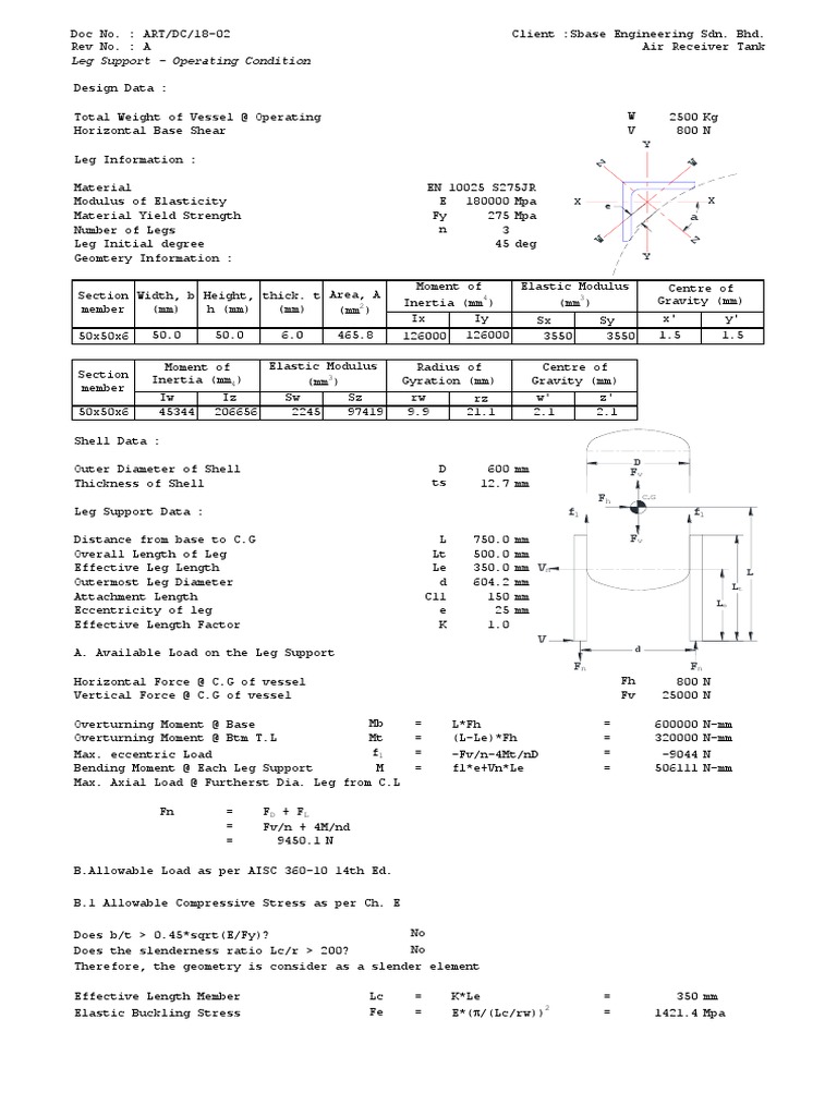 E.4 Leg Support Calculation Download Free PDF Buckling Bending