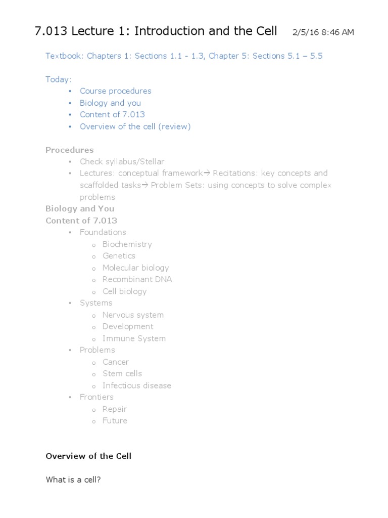 Introduction to Cell Biology Concepts | PDF | Cell (Biology) | Cell ...