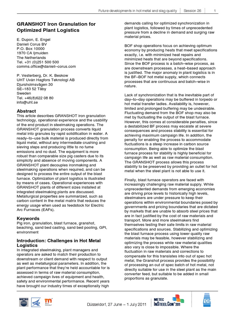 2011 Granshot Iron Granulation For Optimised Plant PDF | PDF ...