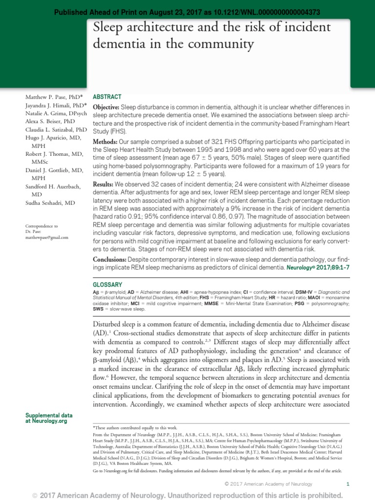 Sleep Architecture and The Risk of Incident Dementia in The Community ...