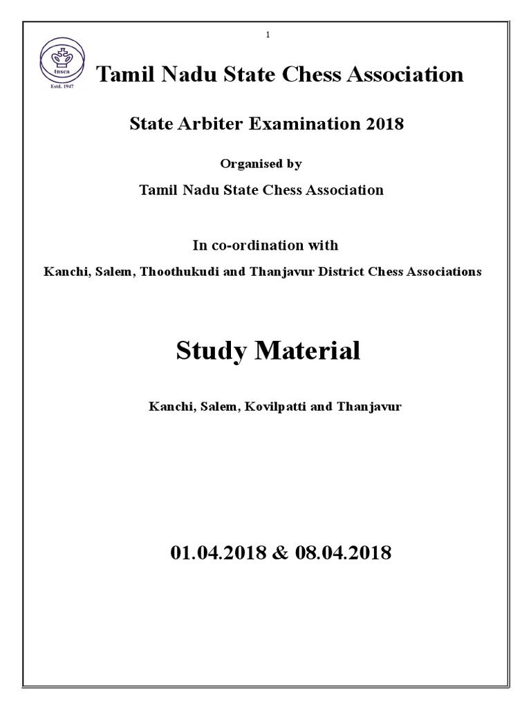 Tamil Nadu Chess Arbiter Exam Guide | PDF | Traditional Board Games | Chess