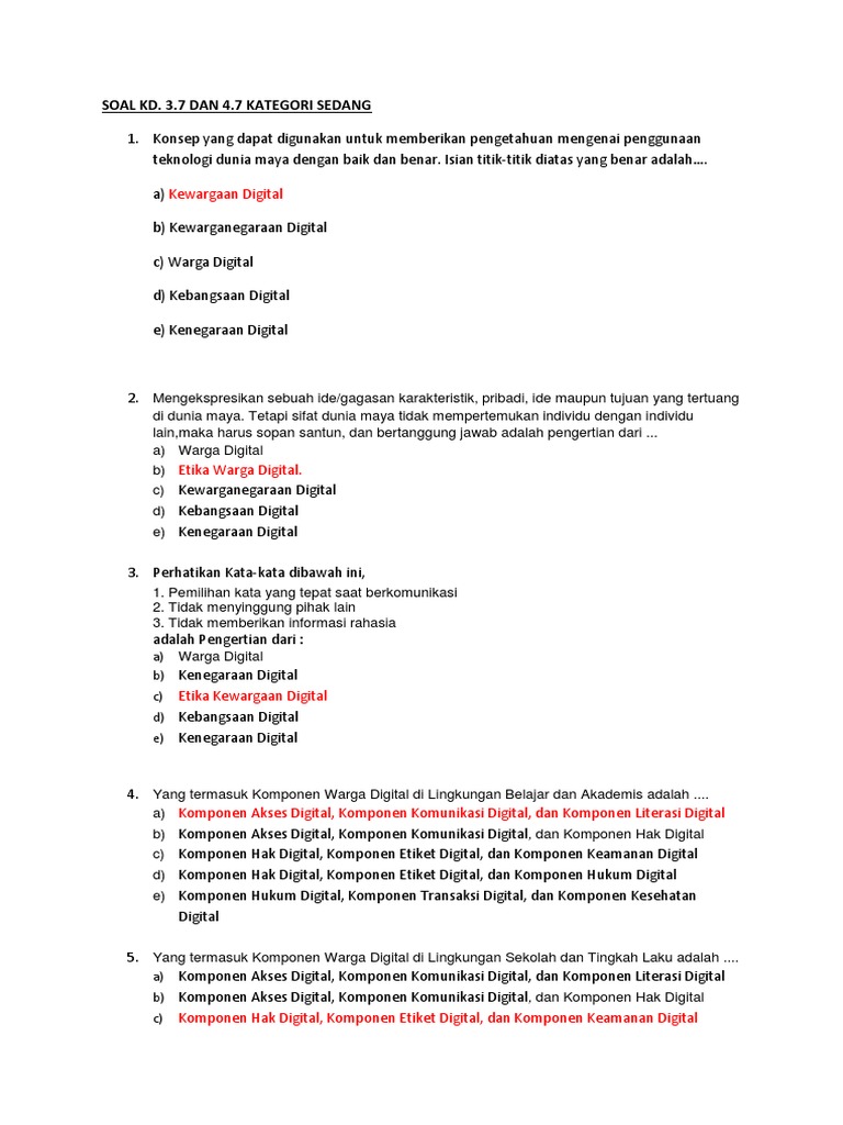 Soal Pilihan Ganda 3 7 Dan 4 7
