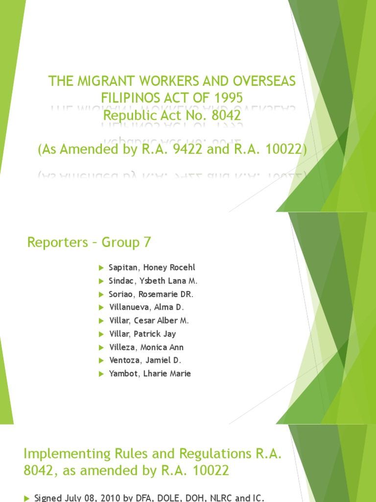 RA 8042: Combatting Illegal Recruitment | PDF | Migrant Worker | Employment
