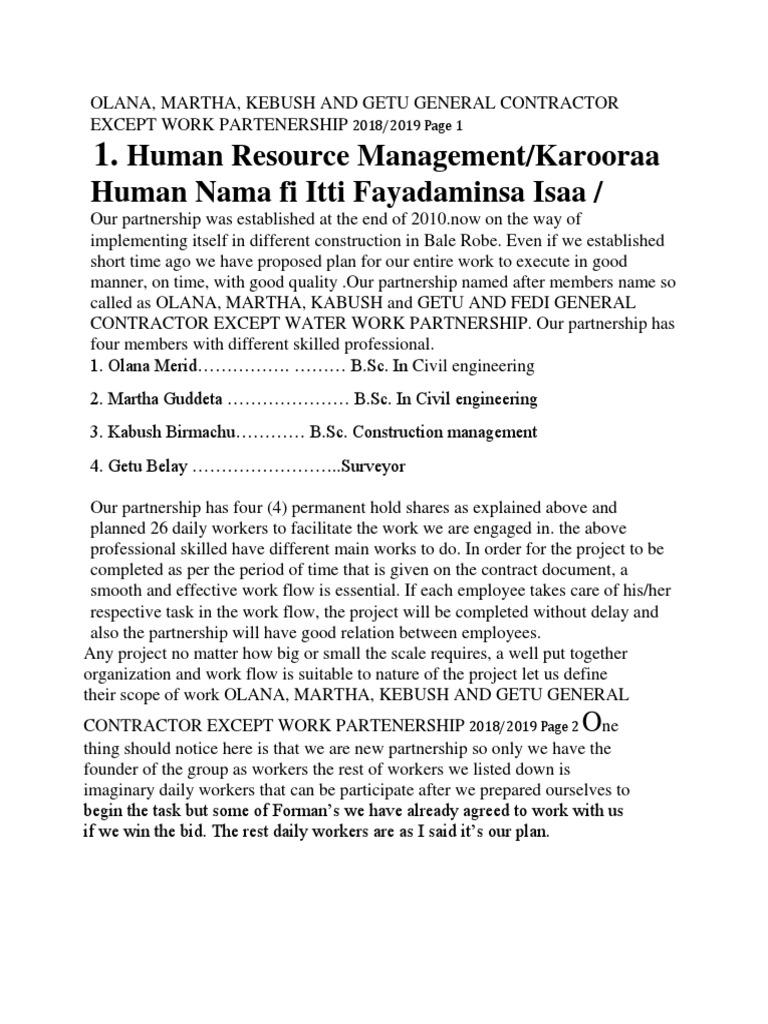 Olana Martha Kebush Getu Contractor Overview | PDF | Business
