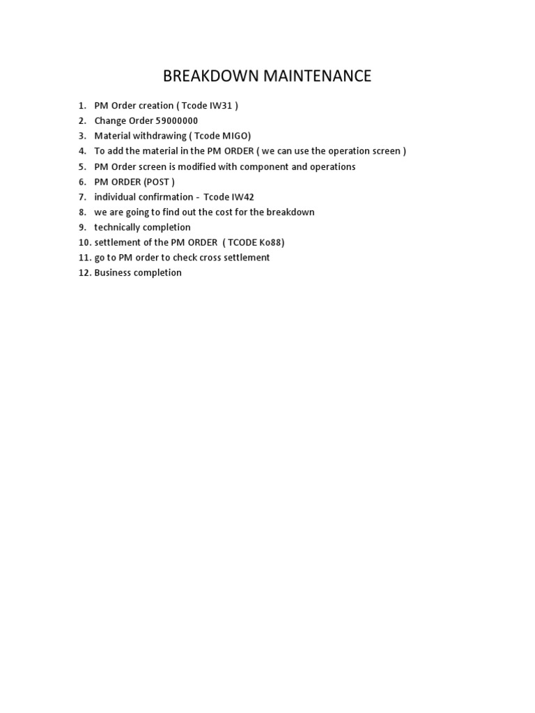 Breakdown Maintenance Order Process | PDF | Business | Technology ...