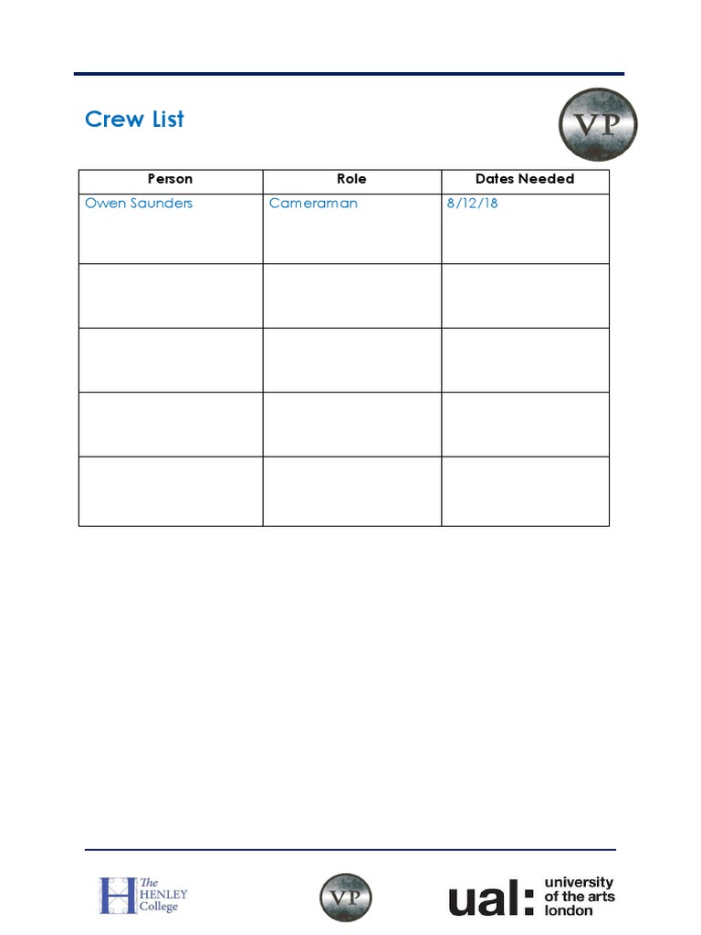 Film Crew Schedule | PDF