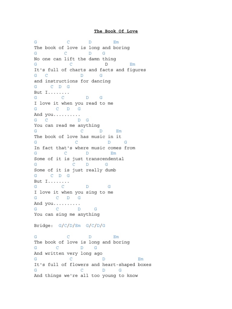The Book of Love Chords PDF Recorded Music Songs
