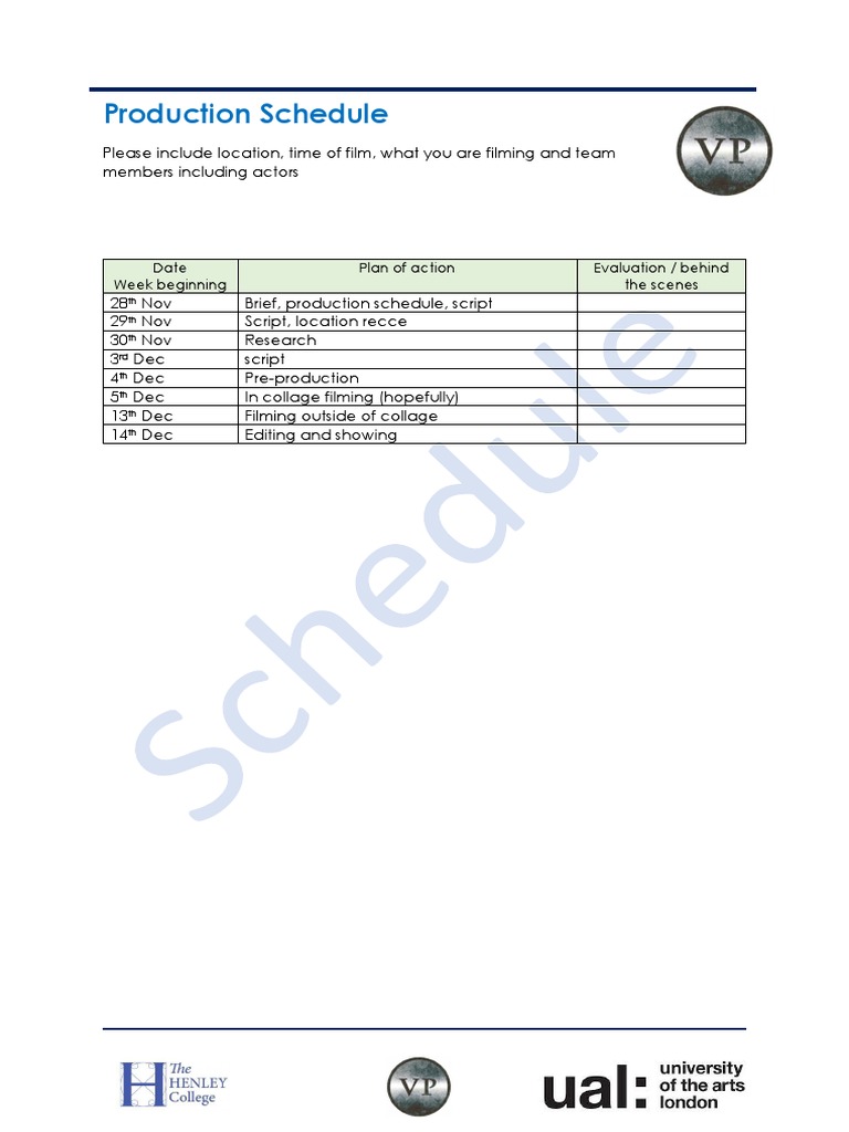 Production Schedule | PDF | Language Arts & Discipline