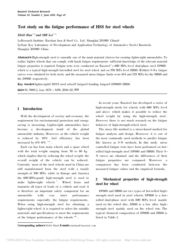 Test Study On The Fatigue Performance of HSS For Steel Wheels | PDF ...