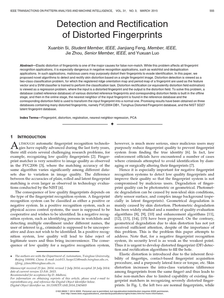 Detecting and Rectifying Fingerprint Distortion | PDF | Fingerprint ...