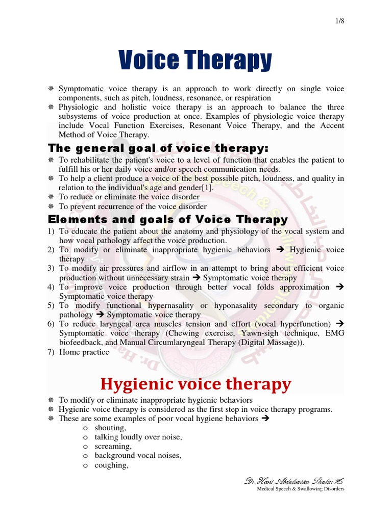 Voice Therapy PDF Human Voice Larynx