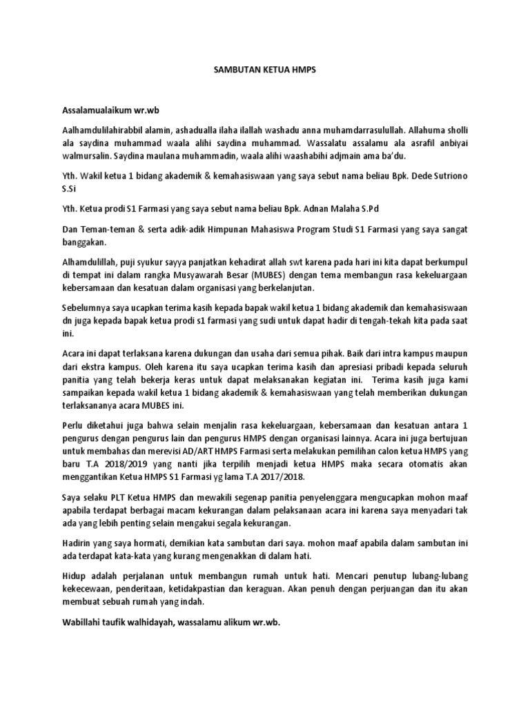 Sambutan Ketua Hmps