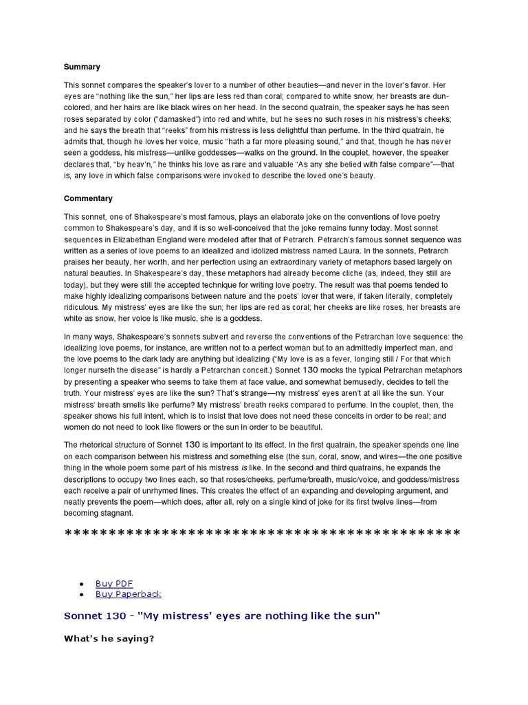 My Mistress Eyes Are Nothing Like The Sun Sonnets Stanzaic Form