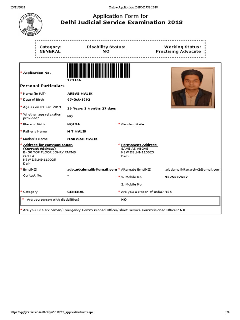 Delhi Judicial Service Examination 2018: Application Form For | PDF ...