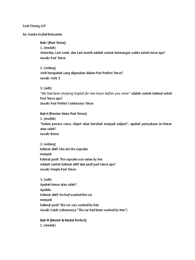 Contoh Soal Kalimat Aktif Dan Pasif