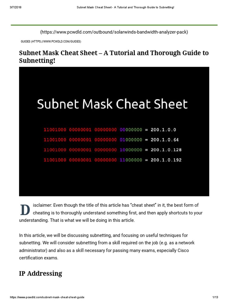 Subnet Mask Cheat Sheet Guide | PDF | Ip Address | Internet Protocols