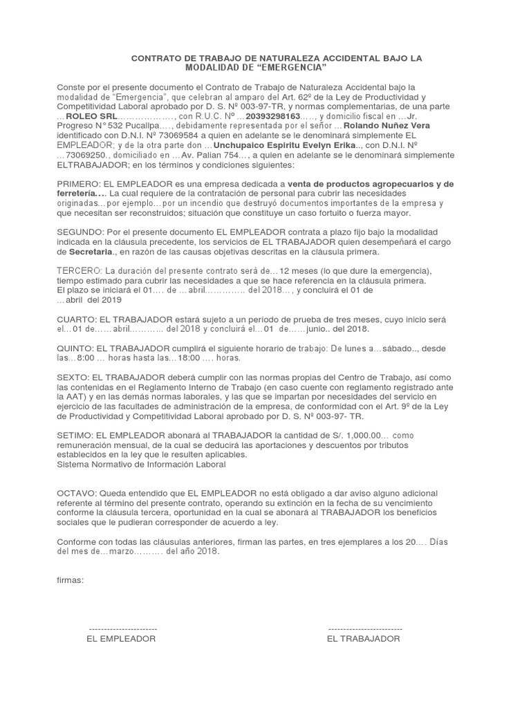 Contrato de Trabajo por Emergencia | PDF | Derecho laboral | Justicia