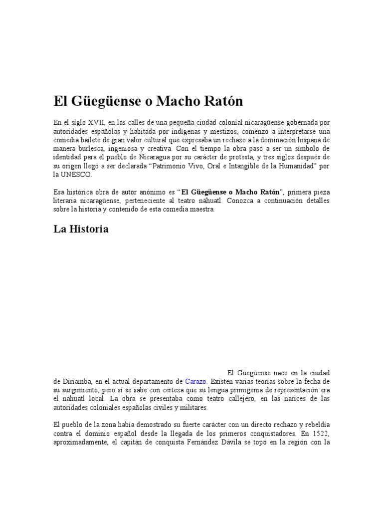 El Güegüense o Macho Ratón | PDF | Las artes escénicas