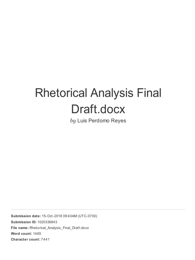 Rhetorical Analysis Final Draft | PDF | Verb | Subject (Grammar)