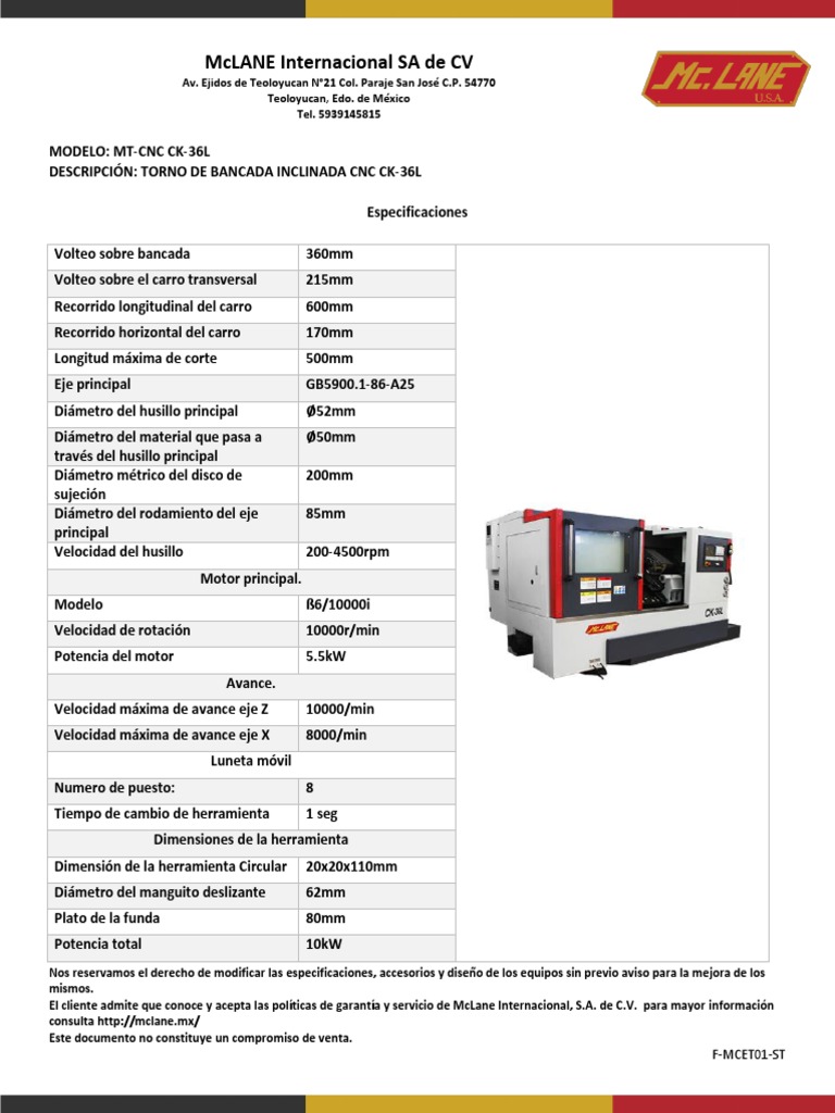 MT-CNC Ck-36l - Torno de Bancada Inclinada CNC Modck-36l | PDF ...