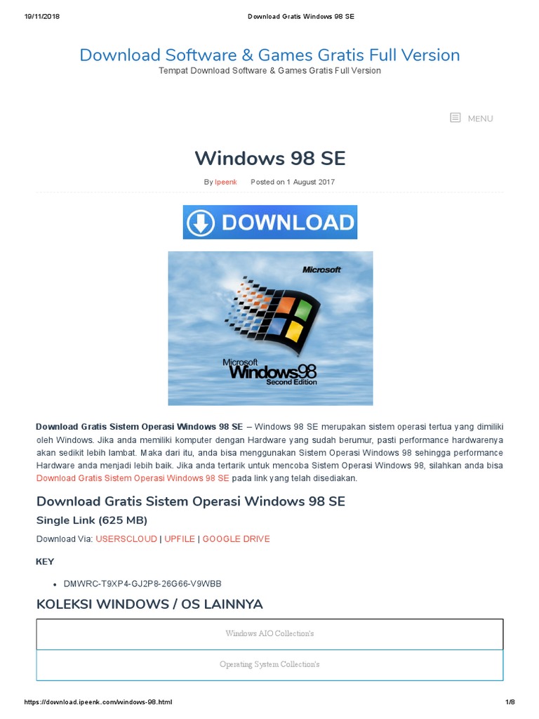 Gratis Windows 98 SE | PDF | Komputer