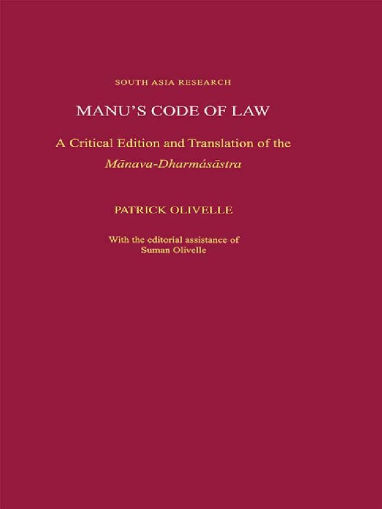 Manus Code of Law A Critical Edition and Translation PDF Dalit Dharma