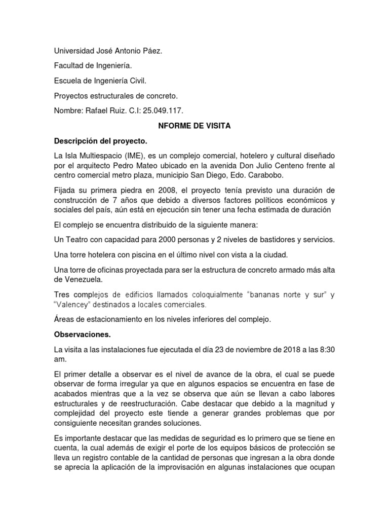 Informe de Visita PDF PDF Ingeniería Hormigón