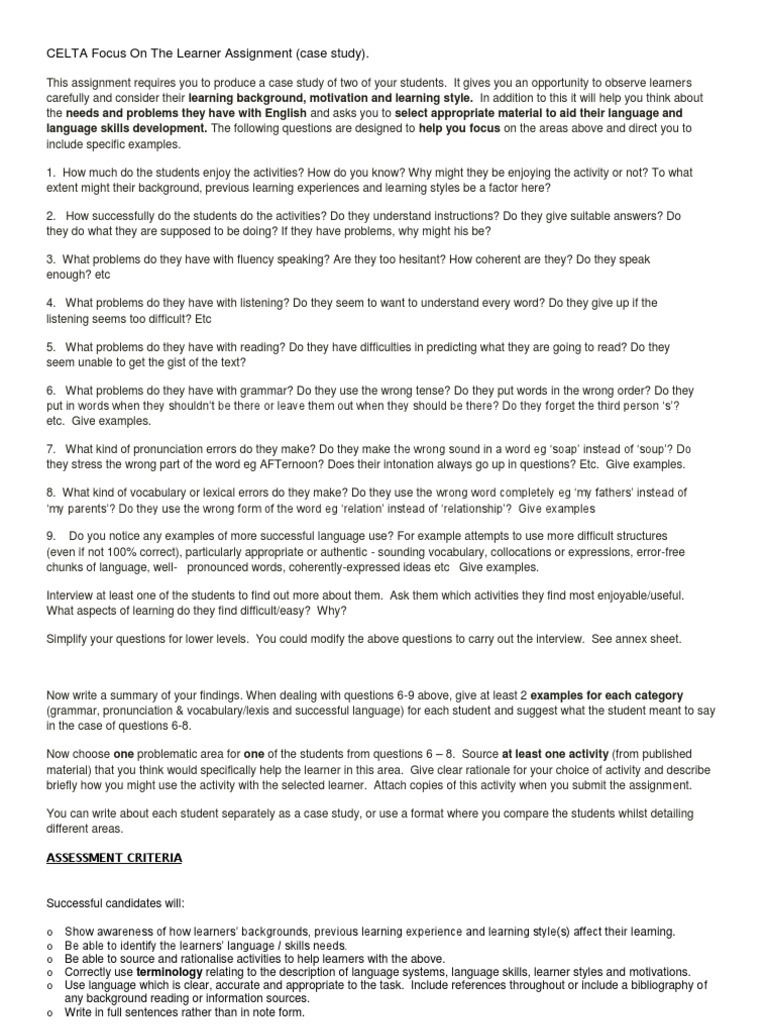 Celta assignment 3 example image