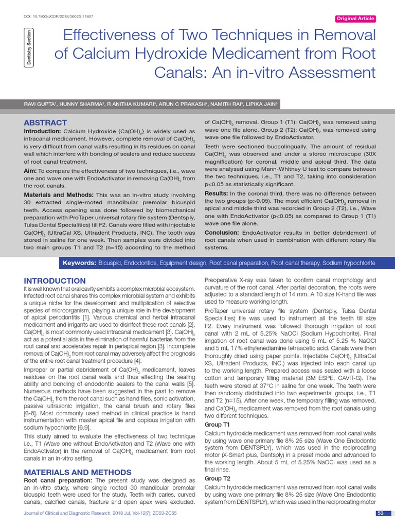 Calcium Hydroxide Removal Techniques in Endodontics | PDF | Nature