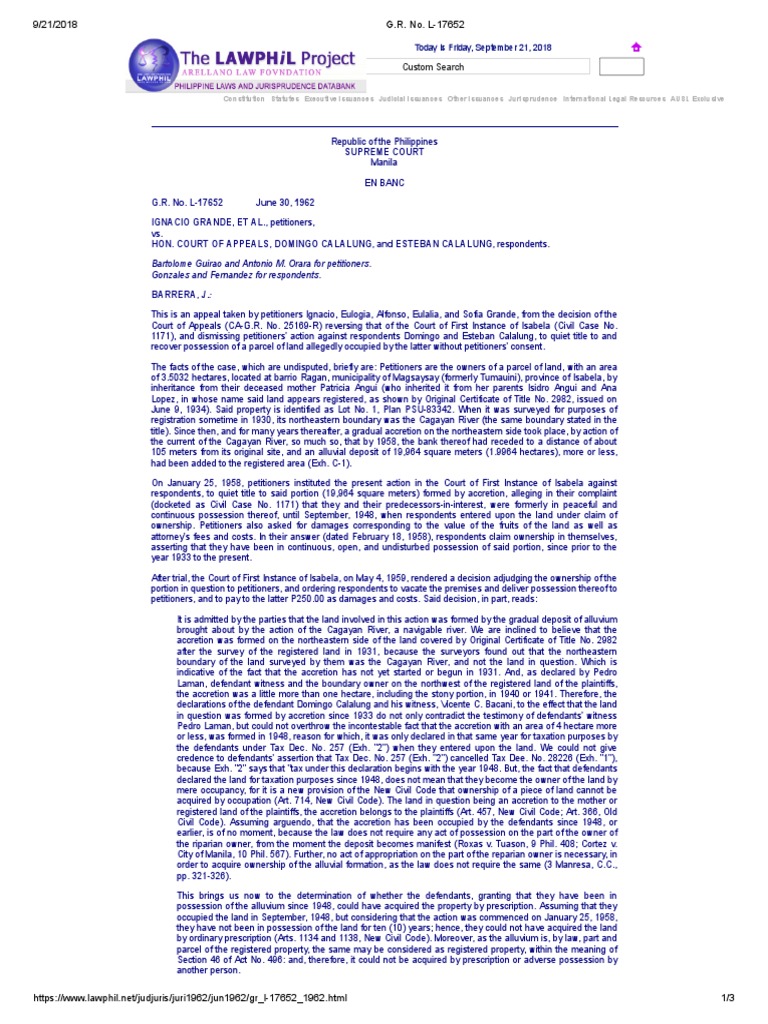 G.R. No. L17652 PDF Adverse Possession Statute Of Limitations