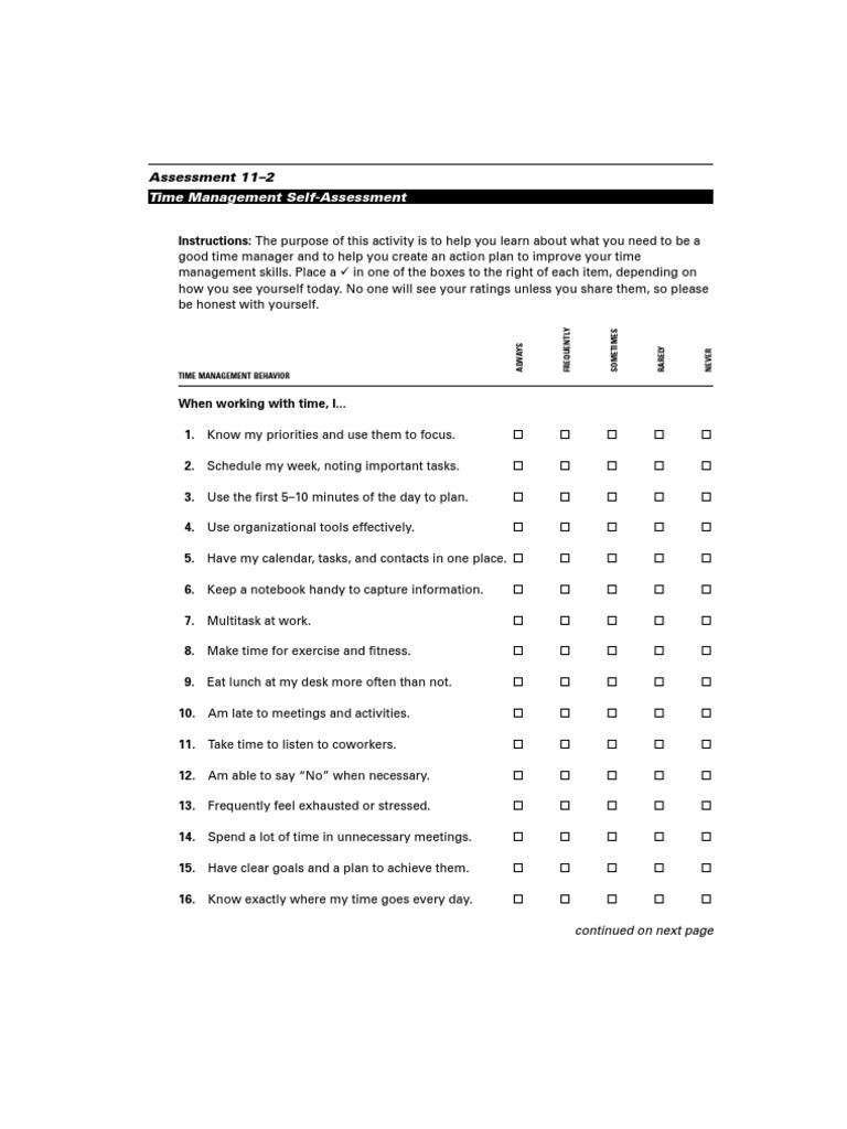 Time Management SelfAssessment Time Management Psychological Concepts