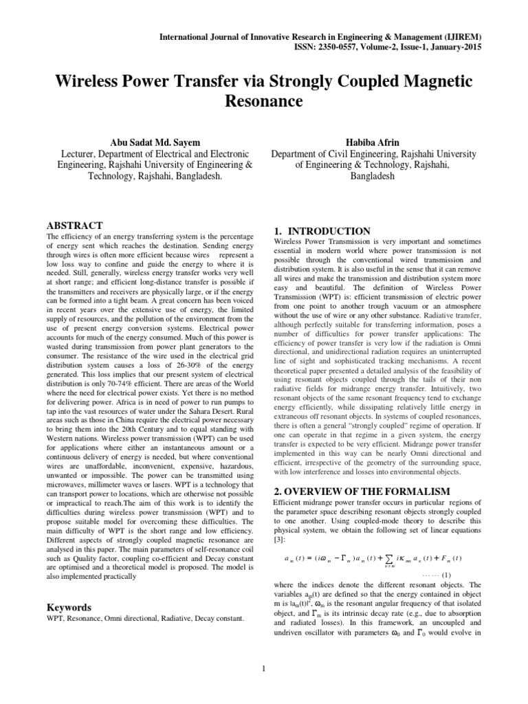 Wireless Power Transfer Via Strongly Coupled Magnetic Resonances PDF ...
