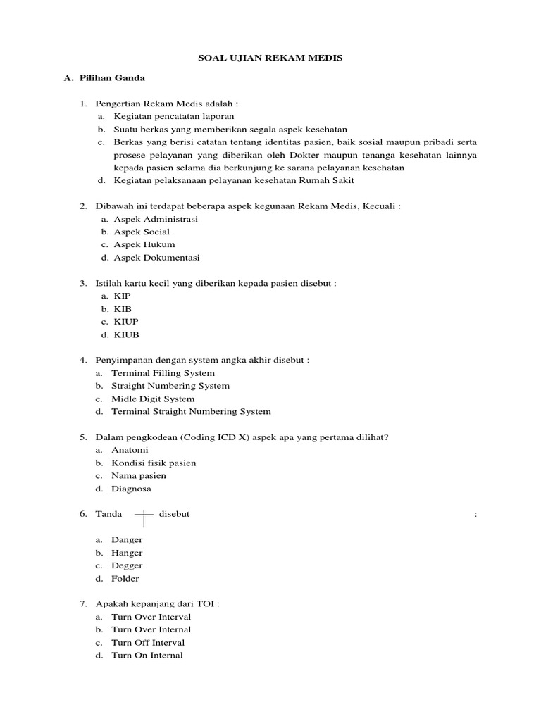 Soal Ujian Rekam Medis