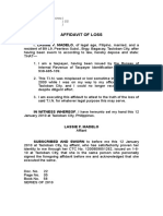 Affidavit of Loss: Republic of The Philippines) Province of Leyte) Ss City of Tacloban)
