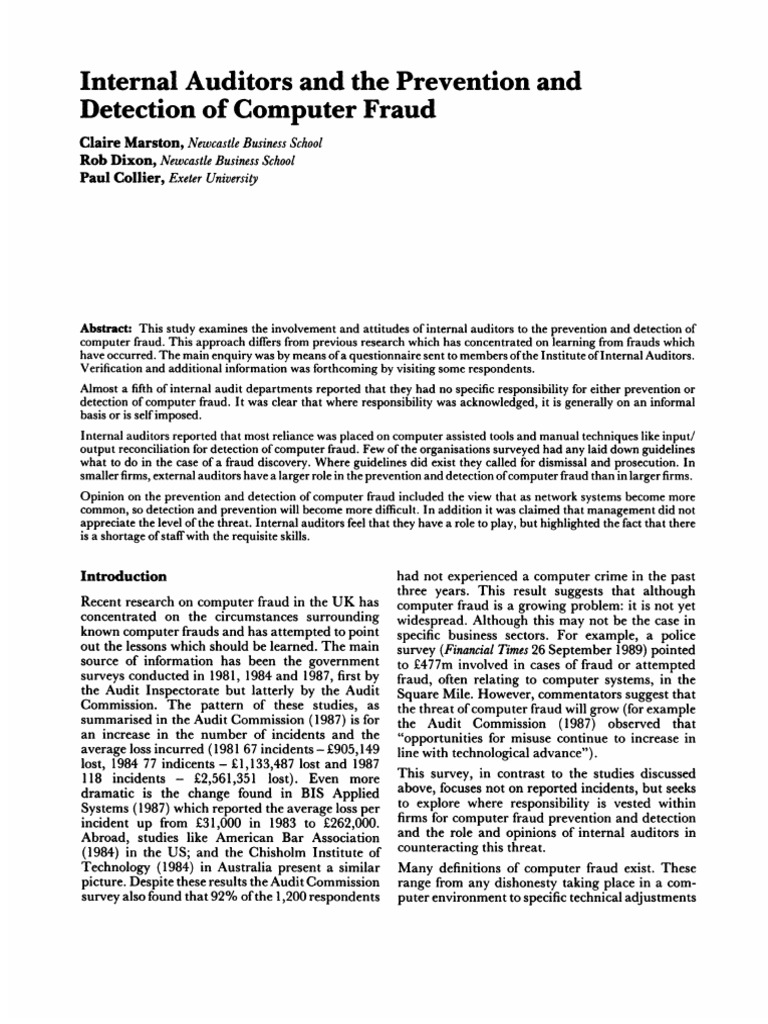 Internal Auditors' Role in Computer Fraud Detection | PDF | Internal ...