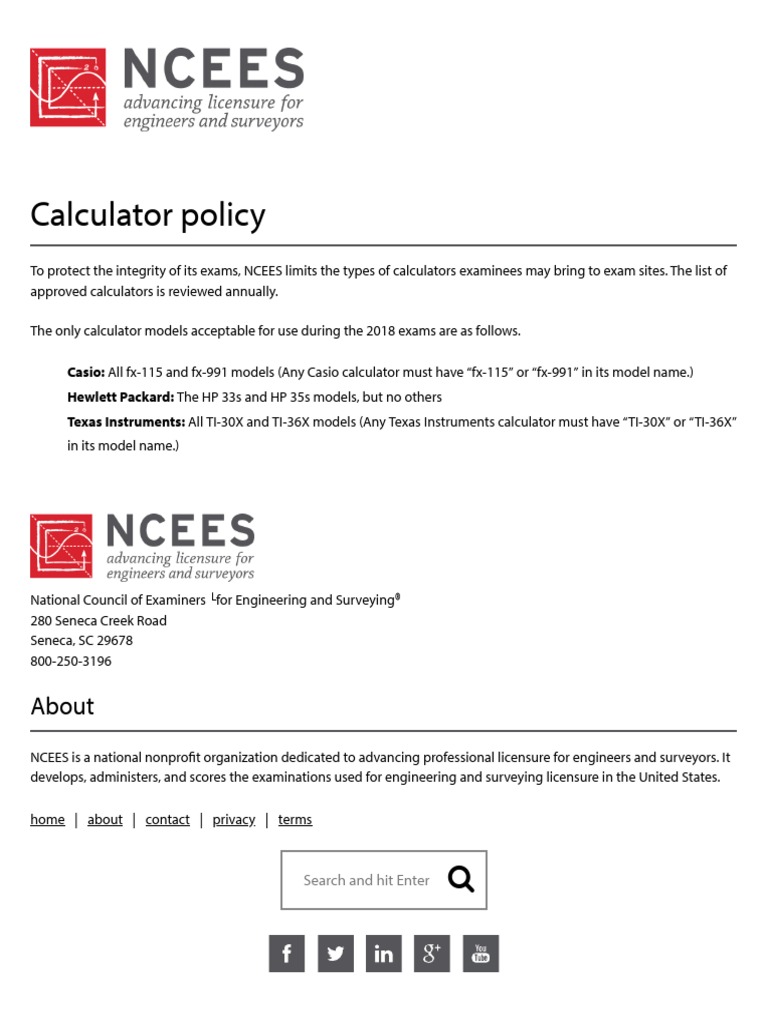 NCEES Calculator Policy PDF