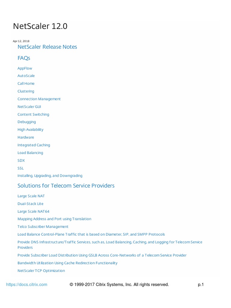 Citrix Netscaler 12 0 PDF | PDF | Load Balancing (Computing) | Domain ...