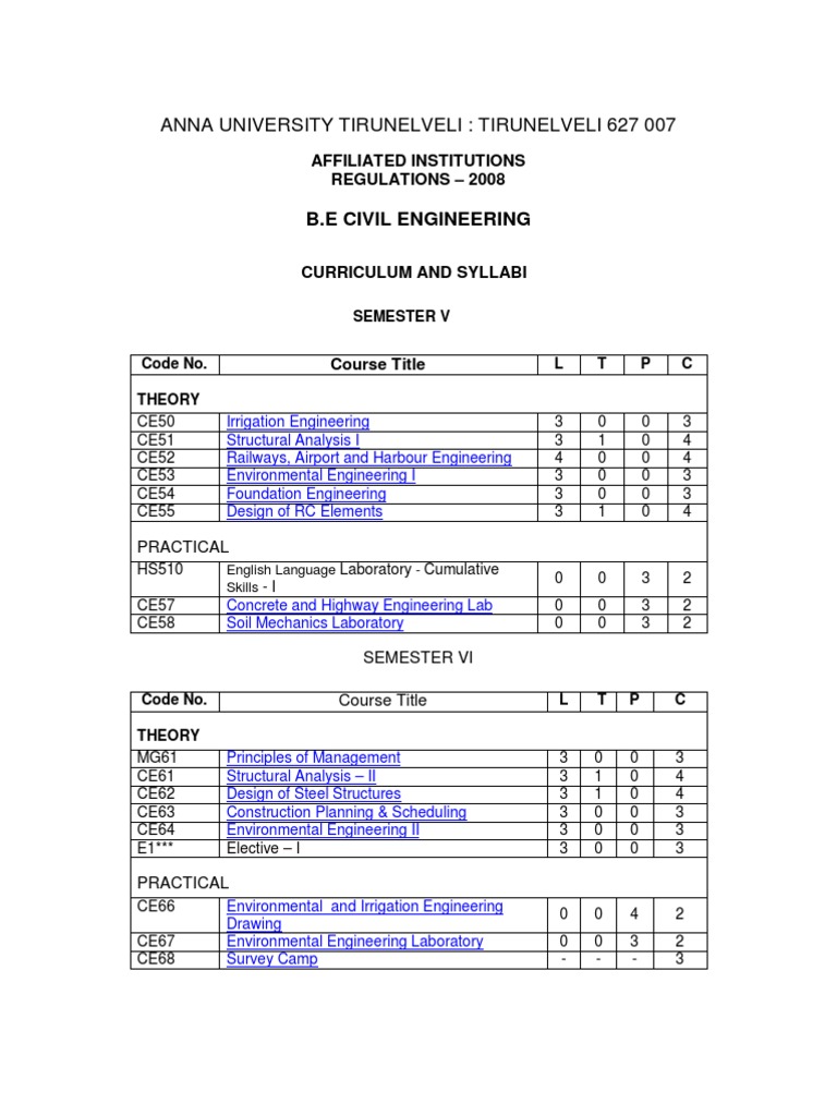 Civil Engg. Anna University TVL Syllabus | PDF | Track (Rail Transport ...
