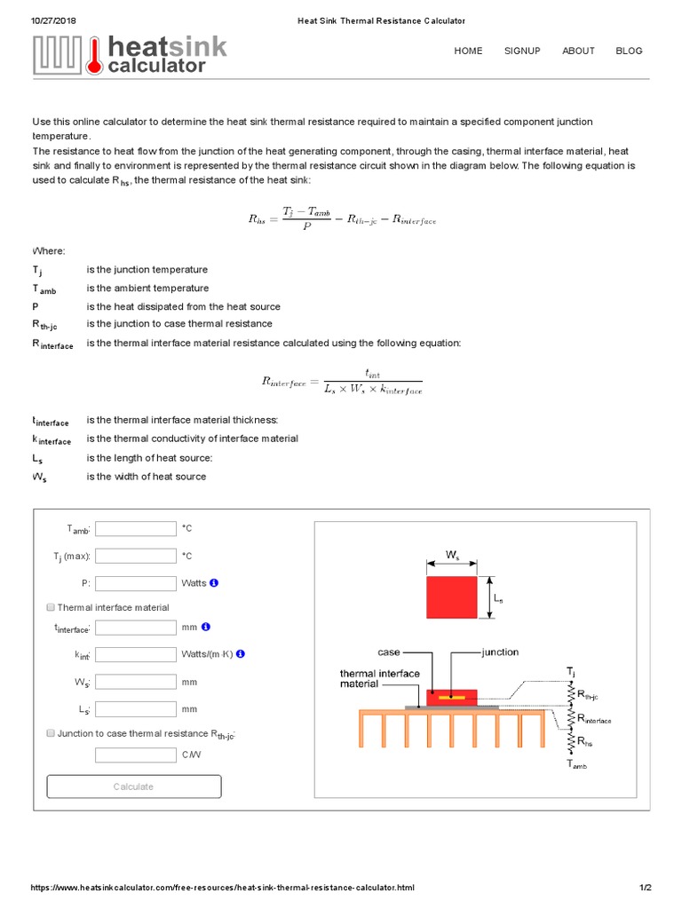 Heat Sink Thermal Resistance Calculator PDF Non Equilibrium Thermodynamics Applied And